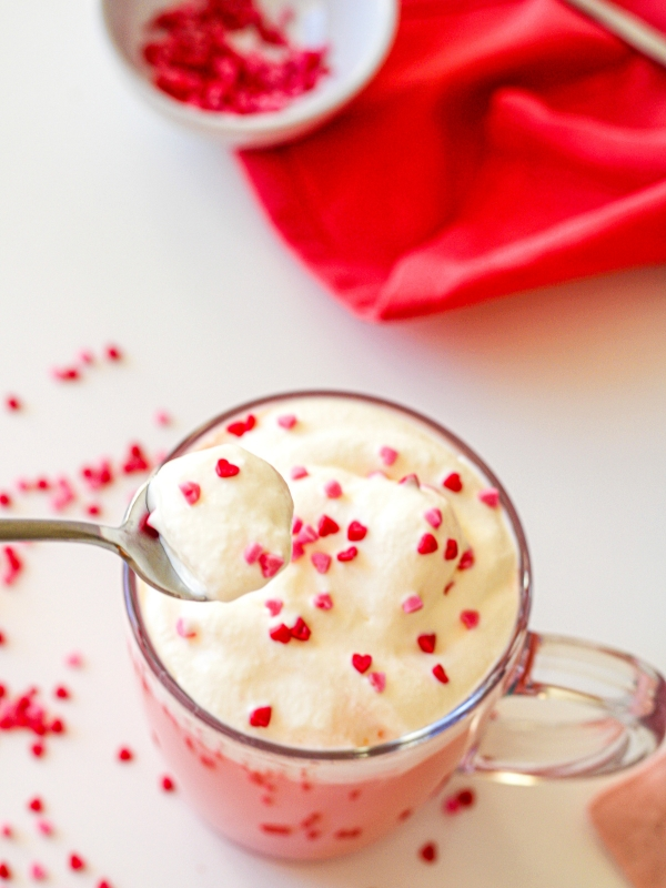Scooping-the-red-velvet-hot-chocolateas-part-of-Red-Velvet-Hot-Chocolate-Recipe