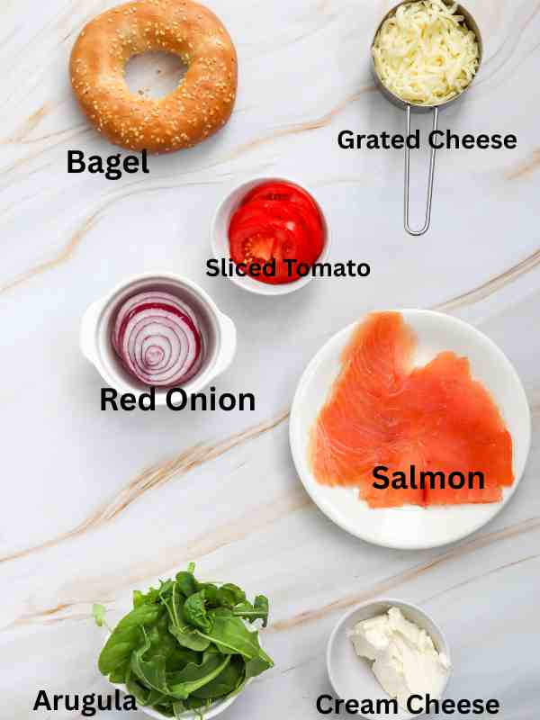 Ingredients-for-the-Smoked-Salmon-Bagel-with-Grated-Cheese