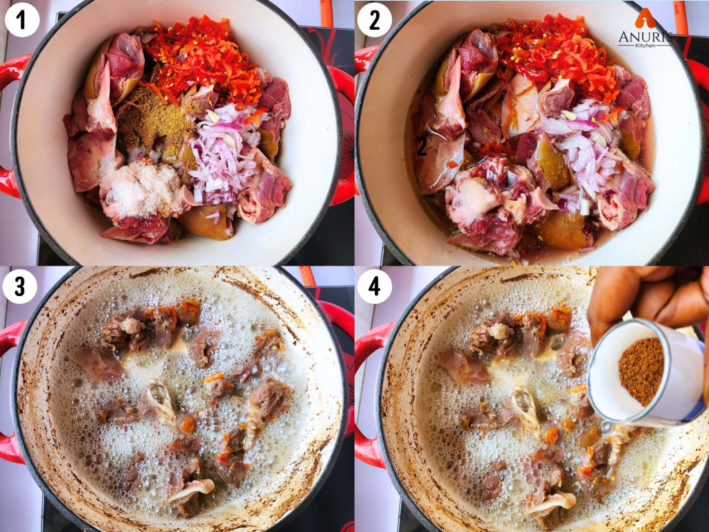 Step 1 to 4 of cooking the broth