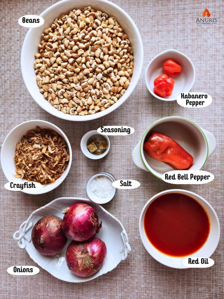 Beans Porridge Ingredients and their names carefully labelled on it