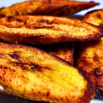 Fried plantain served on a white dish
