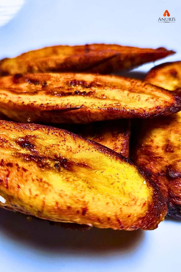 Fried plantain served on a white dish