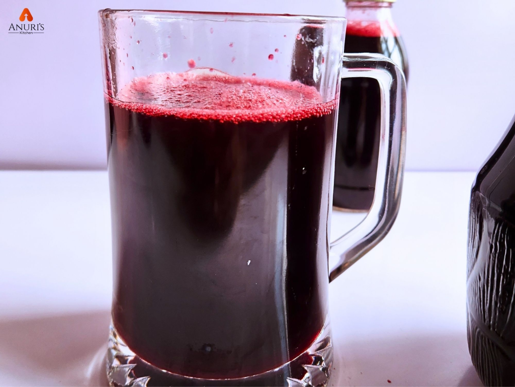 Zobo drink poured into a cup, ready to serve.