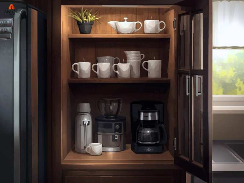 Hidden coffee station inside a cabinet