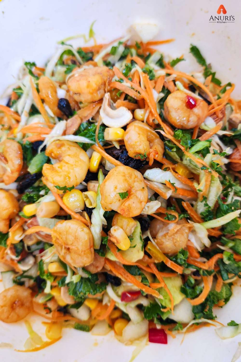 Cabbage Shrimp Salad served in a white dish