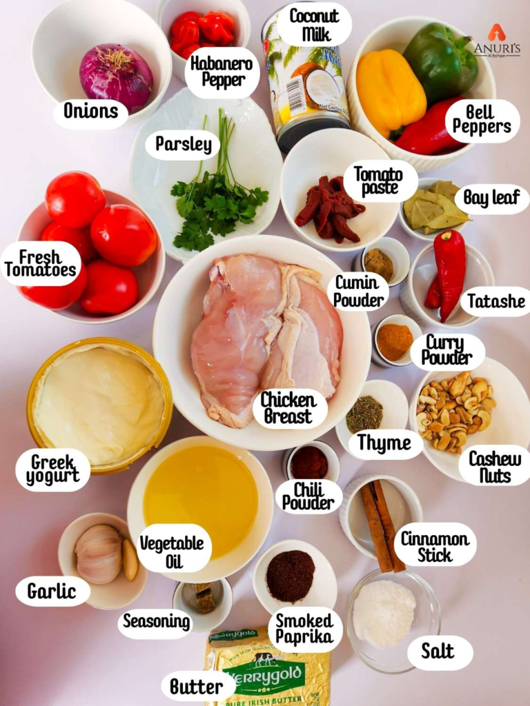 Creamy Coconut Chicken Curry Sauce ingredients listed and named