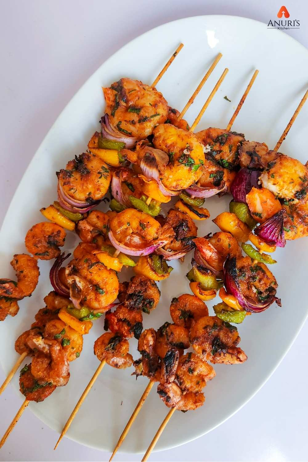 Grilled Prawns and Shrimps served on a white dish