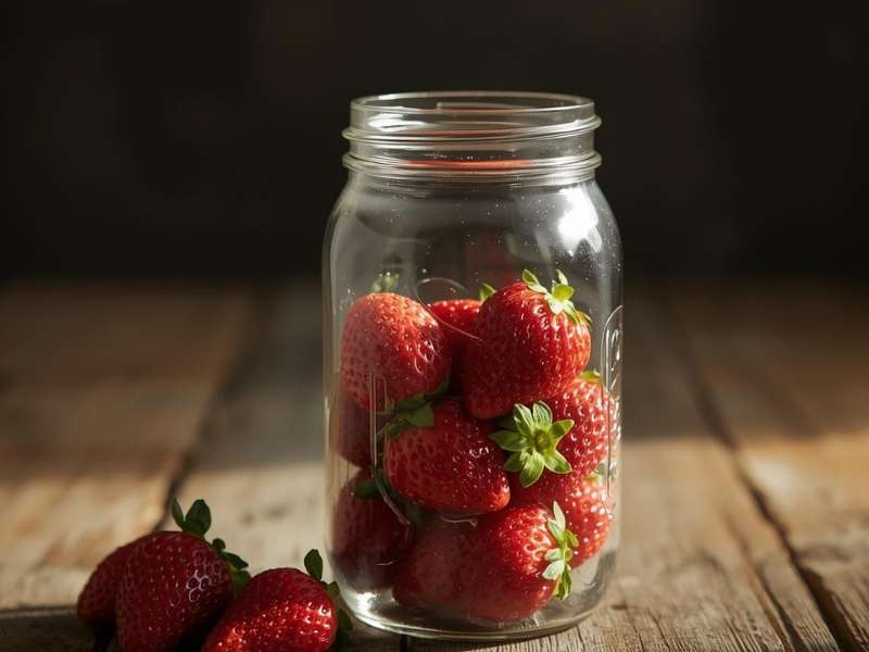 Mason jar glass containing strawberries