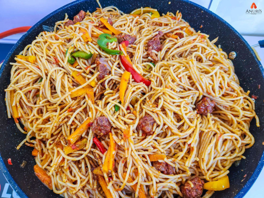 Stir fry beef pasta