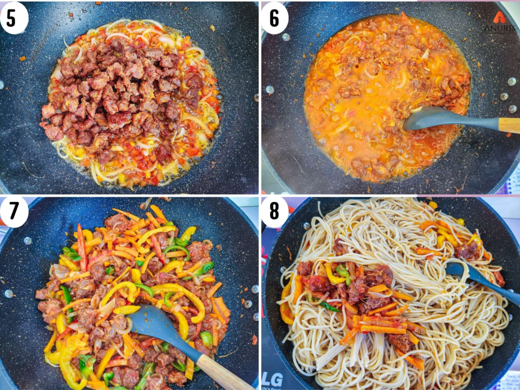 Stir fry pasta with beef 